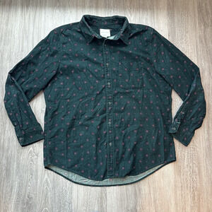 American Eagle Men's XL Classic Fit Corduroy Shirt Green Geometric Print